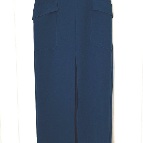 SKIRT FULL LENGTH Teal Blue Unusual Front Slit Cargo Style Pockets Sz 6 - Picture 14 of 14